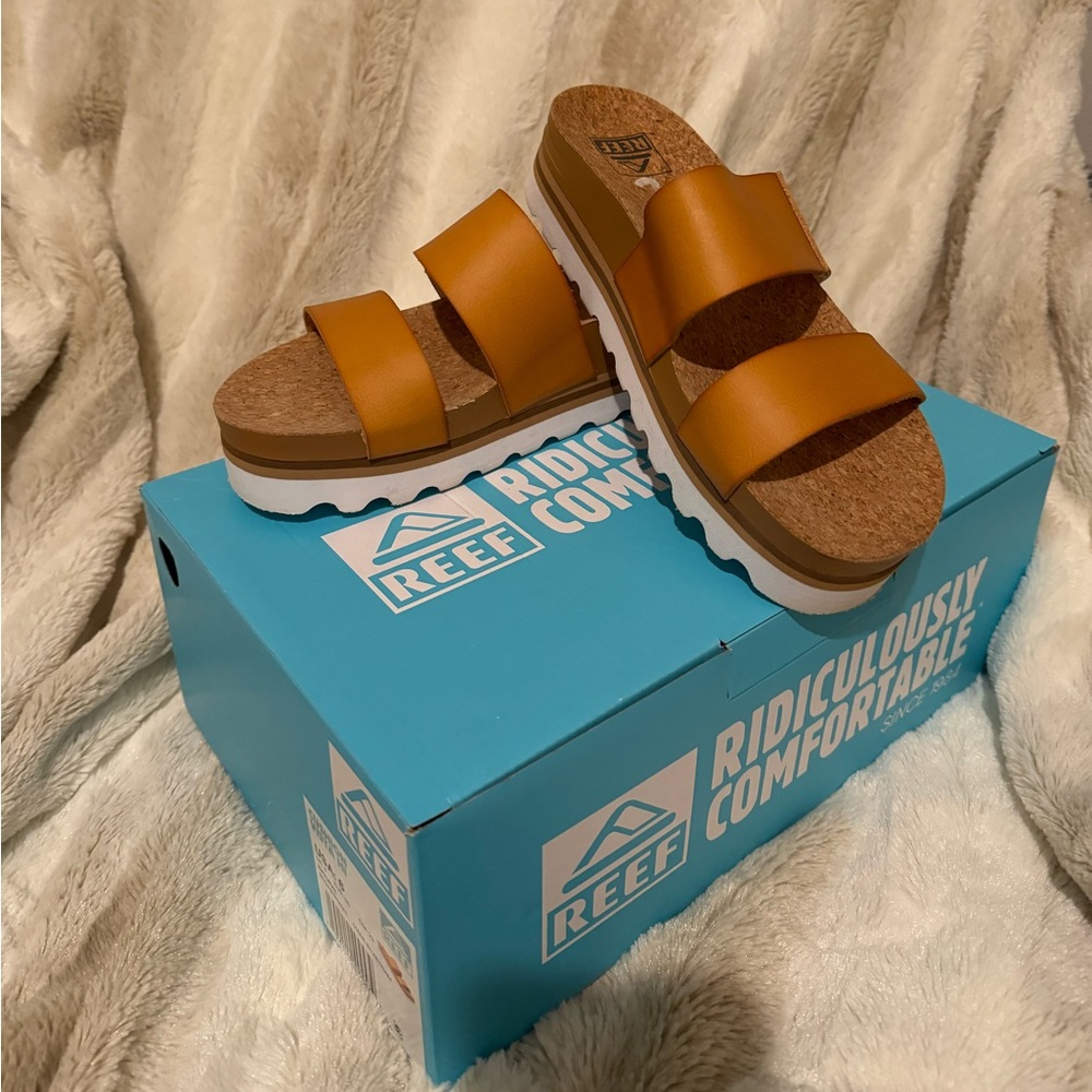 Reef Cushion Hi Sandals Slip On in a Saddle  Brown Color